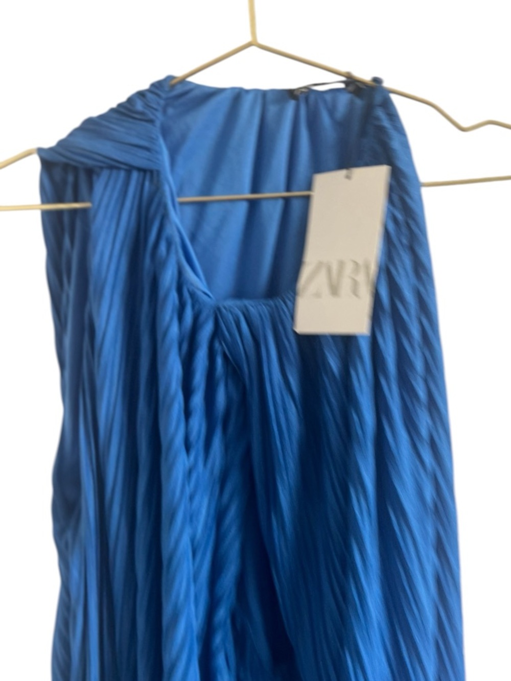 Zara Vibrant Blue Skeeveless Pleated Midi Dress - Picture 4 of 6